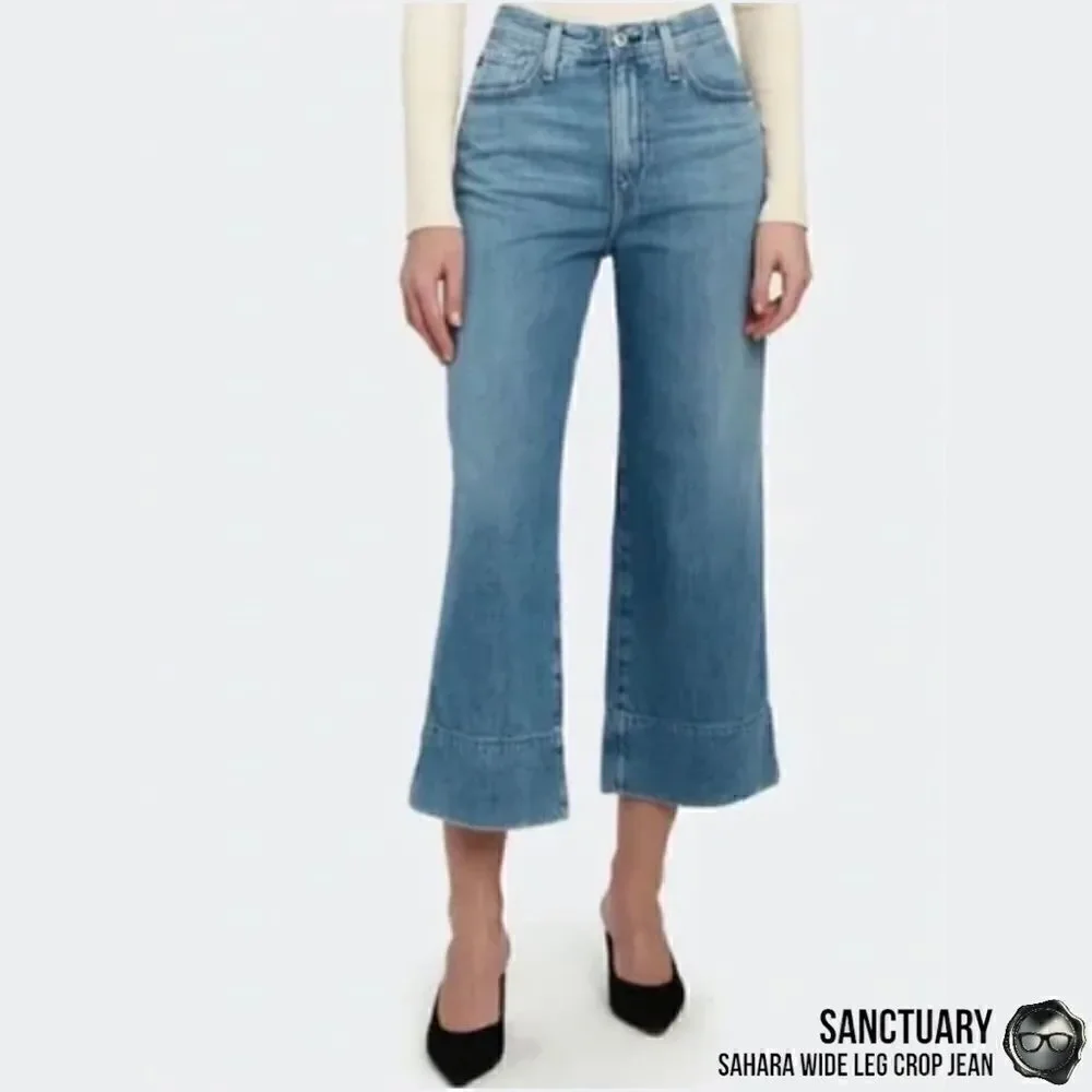 SANCTUARY SAHARA NON-CONFORMIST WIDE LEG CROP JEAN IN BLUE HORIZON WOMEN SIZE 30